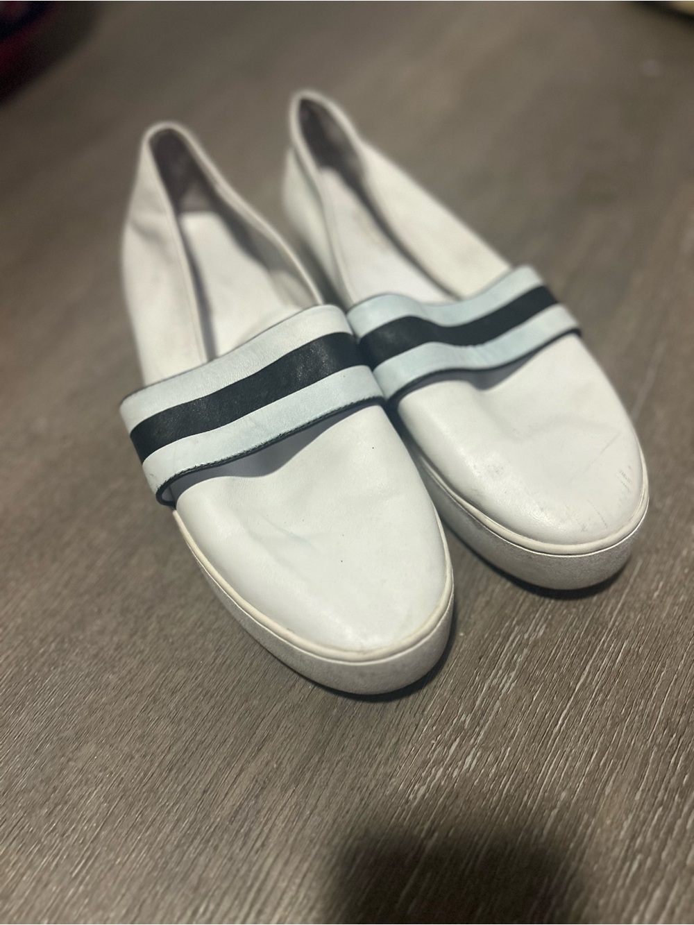 Michael Kors White Slip-On Loafers with Black Stripe